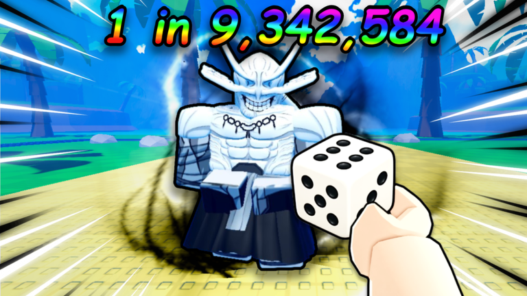 An Anime Dice roll in progress, with the game displaying odds of 1 in 9,342,584 above a die and a summoned unit